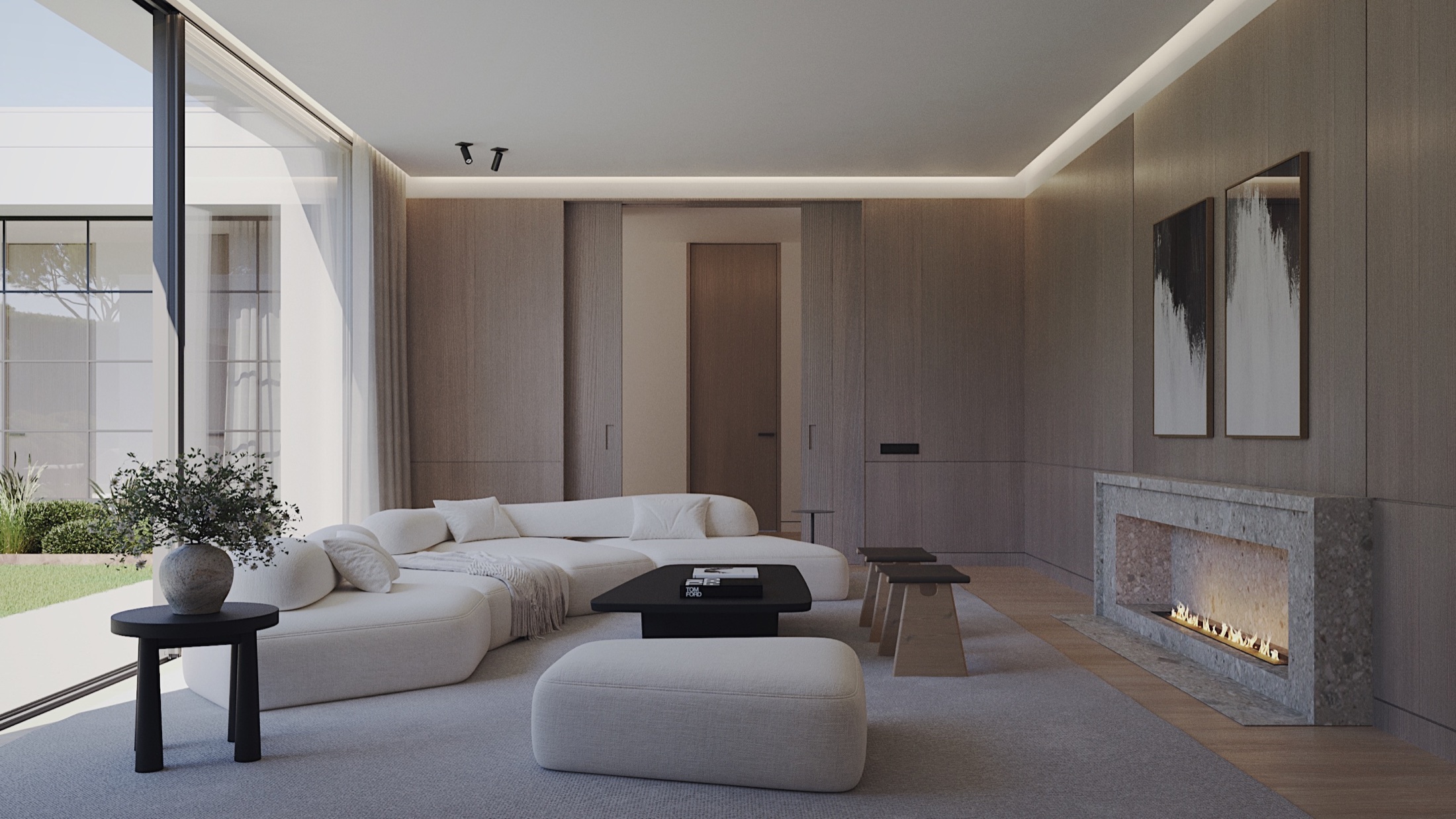 Contemporary villa interior with natural materials